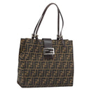 FENDI Zucca Canvas Mamma Baguette Tote Bag Brown Black Auth 157686-1