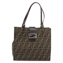 FENDI Zucca Canvas Mamma Baguette Tote Bag Brown Black Auth 157686-13