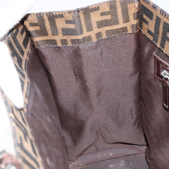 FENDI Zucca Canvas Mamma Baguette Tote Bag Brown Black Auth 157686