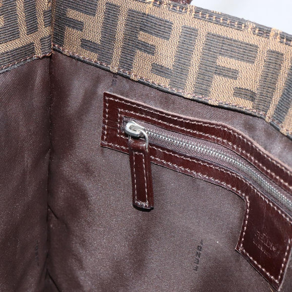 FENDI Zucca Canvas Mamma Baguette Tote Bag Brown Black Auth 157686