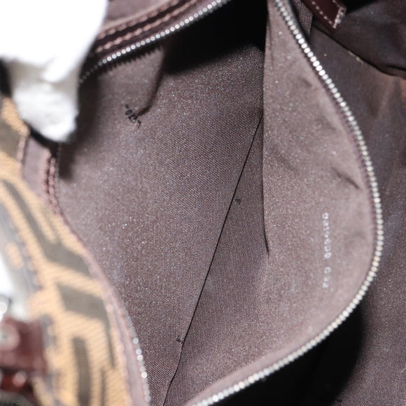 FENDI Zucca Canvas Mamma Baguette Tote Bag Brown Black Auth 157686