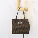 FENDI Zucca Canvas Mamma Baguette Tote Bag Brown Black Auth 157686-24
