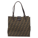 FENDI Zucca Canvas Mamma Baguette Tote Bag Brown Black Auth 157686-2