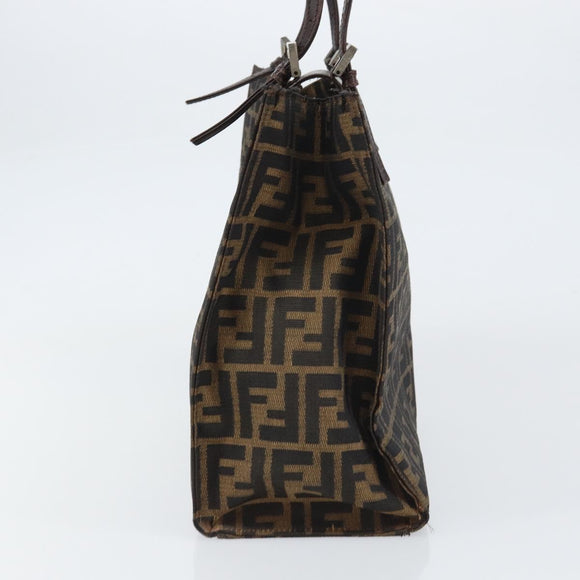 FENDI Zucca Canvas Mamma Baguette Tote Bag Brown Black Auth 157686