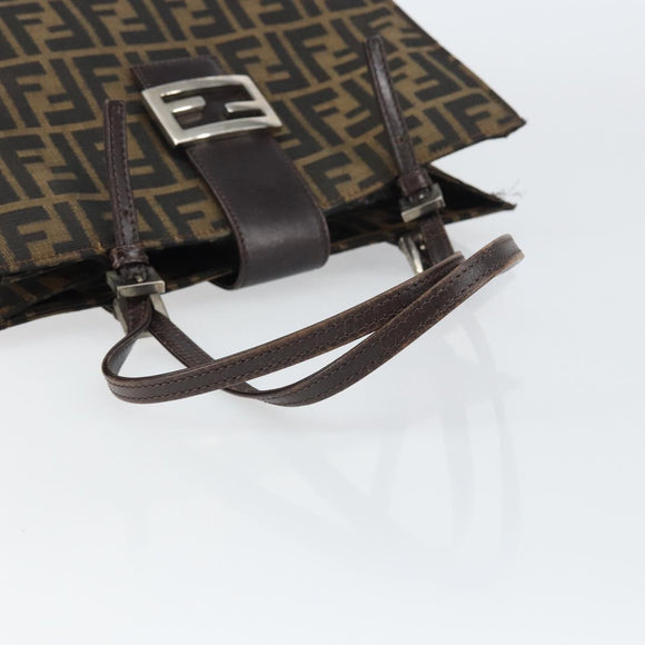 FENDI Zucca Canvas Mamma Baguette Tote Bag Brown Black Auth 157686