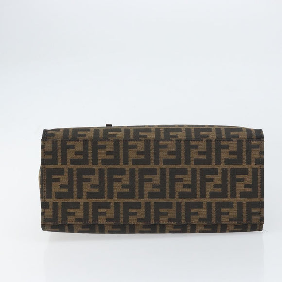 FENDI Zucca Canvas Mamma Baguette Tote Bag Brown Black Auth 157686