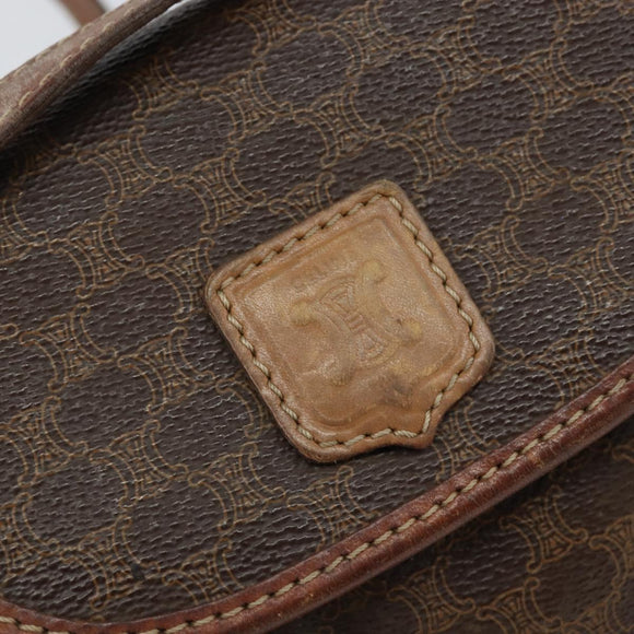 CELINE Macadam Canvas Shoulder Bag PVC Leather Brown Gold Auth 157688