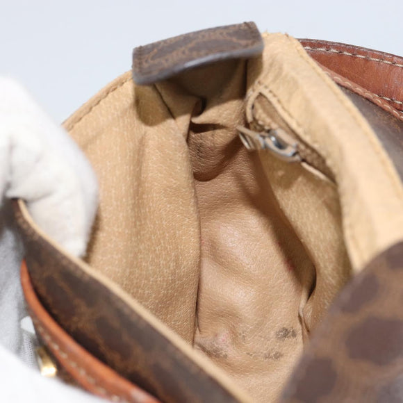 CELINE Macadam Canvas Shoulder Bag PVC Leather Brown Gold Auth 157688