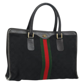 GUCCI GG Canvas Web Sherry Line Hand Bag Black Gold Red 378 02 011 Auth 157748