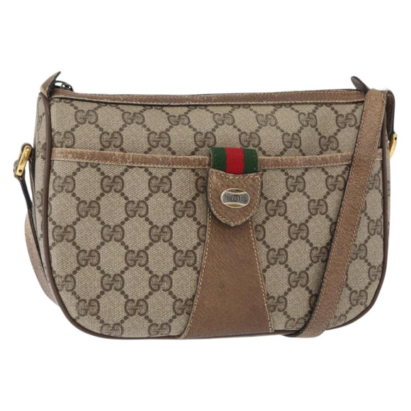 GUCCI GG Supreme Web Sherry Line Bag PVC Beige Gold 14 02 032 Auth 157751
