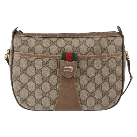 GUCCI GG Supreme Web Sherry Line Bag PVC Beige Gold 14 02 032 Auth 157751
