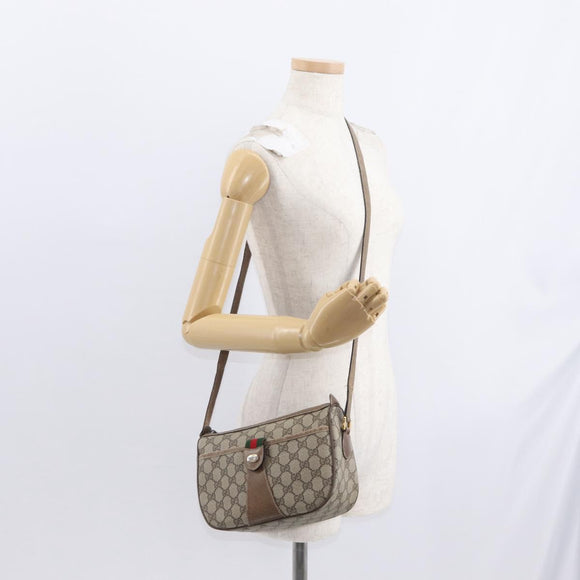 GUCCI GG Supreme Web Sherry Line Bag PVC Beige Gold 14 02 032 Auth 157751