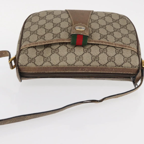 GUCCI GG Supreme Web Sherry Line Bag PVC Beige Gold 14 02 032 Auth 157751
