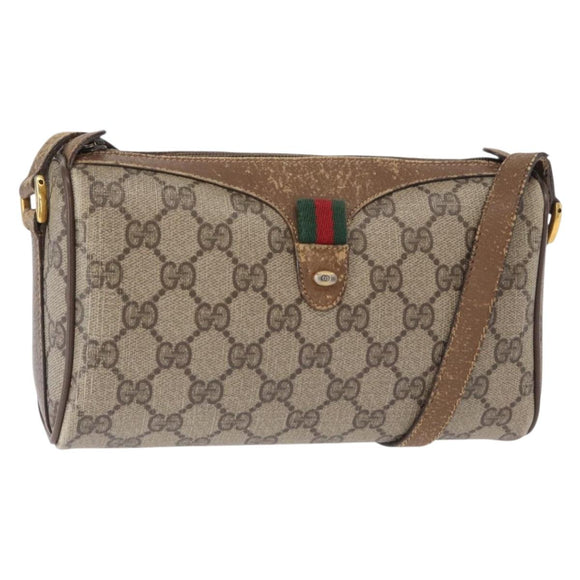 GUCCI GG Supreme Web Sherry Line Bag PVC Beige Gold 89 02 018 Auth 157752