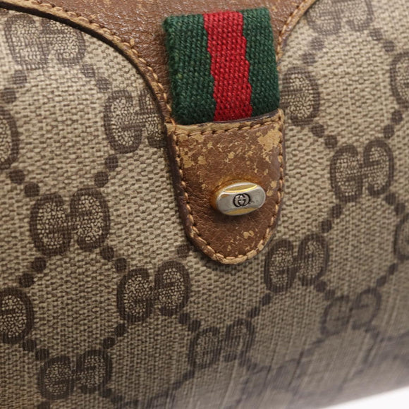 GUCCI GG Supreme Web Sherry Line Bag PVC Beige Gold 89 02 018 Auth 157752