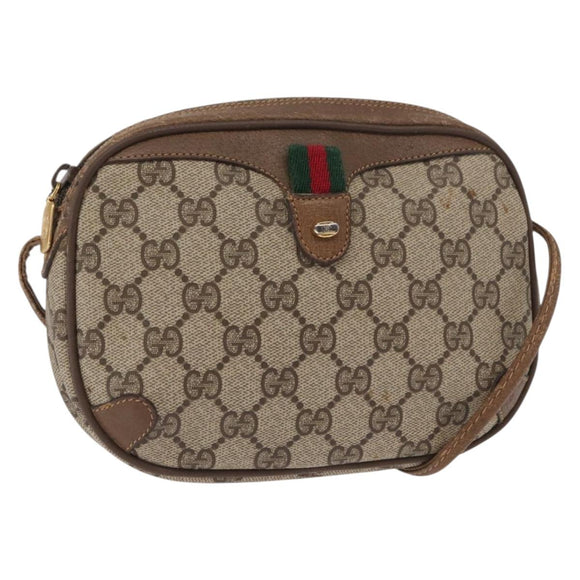 GUCCI GG Supreme Web Sherry Line Bag PVC Beige Gold 89 02 066 Auth 157753