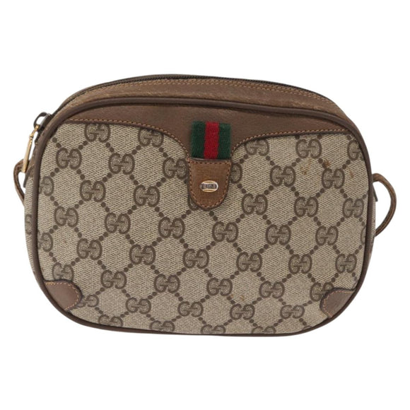 GUCCI GG Supreme Web Sherry Line Bag PVC Beige Gold 89 02 066 Auth 157753