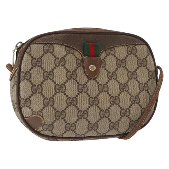 GUCCI GG Supreme Web Sherry Line Bag PVC Beige Gold 156 02 066 Auth 157754