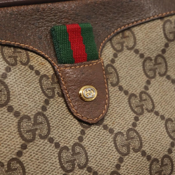 GUCCI GG Supreme Web Sherry Line Bag PVC Beige Gold 156 02 066 Auth 157754