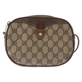 GUCCI GG Supreme Web Sherry Line Bag PVC Beige Gold 156 02 066 Auth 157754 - 0