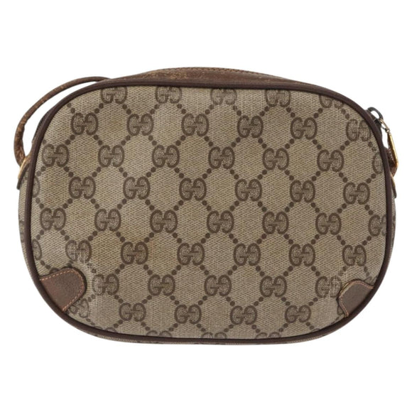 GUCCI GG Supreme Web Sherry Line Bag PVC Beige Gold 156 02 066 Auth 157754