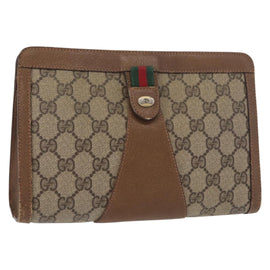 GUCCI GG Supreme Web Sherry Line Clutch Bag PVC Beige Red 89 01 032 Auth 157755