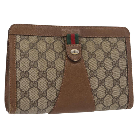 GUCCI GG Supreme Web Sherry Line Clutch Bag PVC Beige Red 89 01 032 Auth 157755