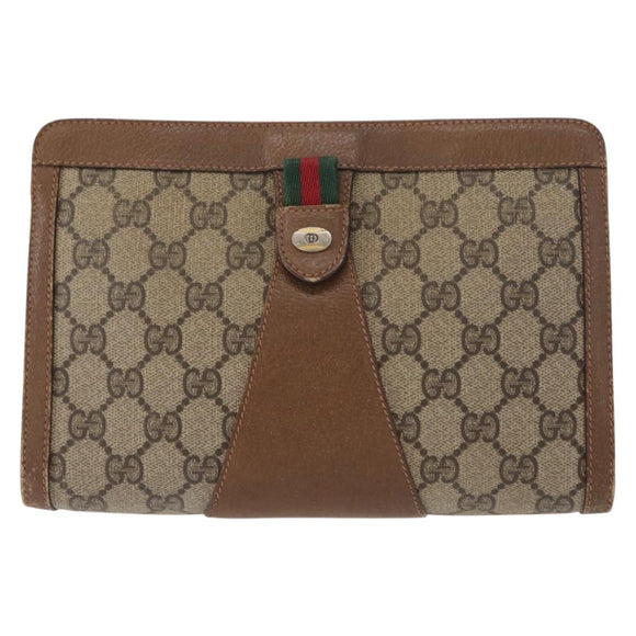 GUCCI GG Supreme Web Sherry Line Clutch Bag PVC Beige Red 89 01 032 Auth 157755
