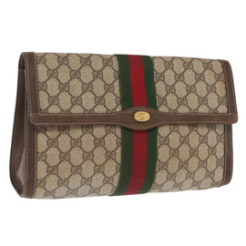 GUCCI GG Supreme Web Sherry Line Bag PVC Beige Red 67 014 3087 Auth 157756