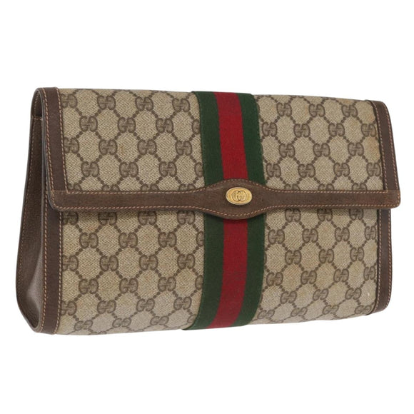 GUCCI GG Supreme Web Sherry Line Bag PVC Beige Red 67 014 3087 Auth 157756