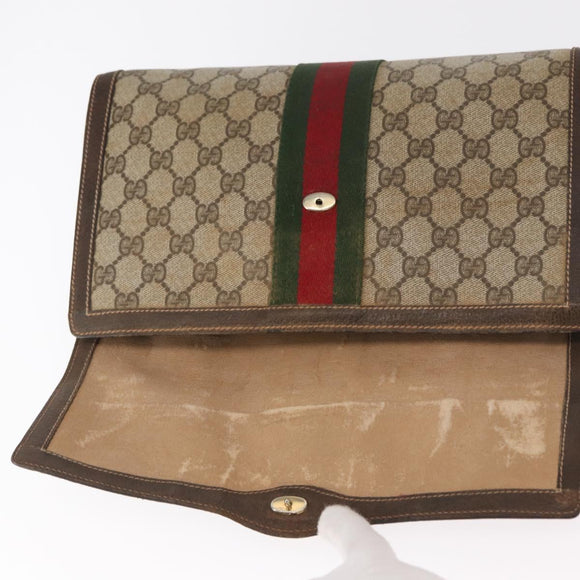 GUCCI GG Supreme Web Sherry Line Bag PVC Beige Red 67 014 3087 Auth 157756