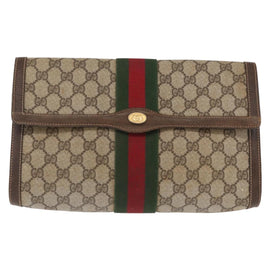 GUCCI GG Supreme Web Sherry Line Bag PVC Beige Red 67 014 3087 Auth 157756 - 0