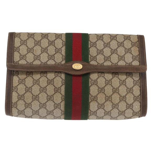 GUCCI GG Supreme Web Sherry Line Bag PVC Beige Red 67 014 3087 Auth 157756