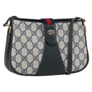 GUCCI GG Supreme Sherry Line Bag PVC Navy Gold Red 10 02 024 Auth 157757-1