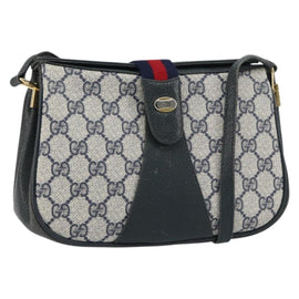 GUCCI GG Supreme Sherry Line Bag PVC Navy Gold Red 10 02 024 Auth 157757