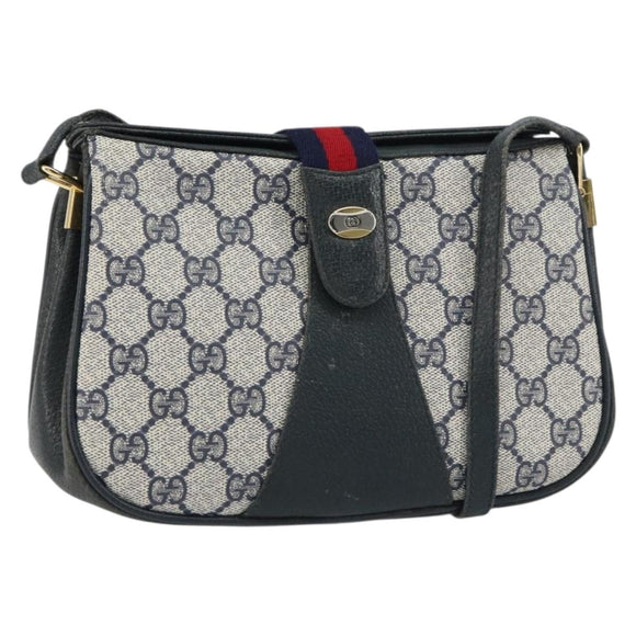 GUCCI GG Supreme Sherry Line Bag PVC Navy Gold Red 10 02 024 Auth 157757