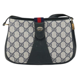 GUCCI GG Supreme Sherry Line Bag PVC Navy Gold Red 10 02 024 Auth 157757 - 0