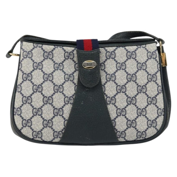 GUCCI GG Supreme Sherry Line Bag PVC Navy Gold Red 10 02 024 Auth 157757