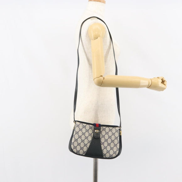 GUCCI GG Supreme Sherry Line Bag PVC Navy Gold Red 10 02 024 Auth 157757