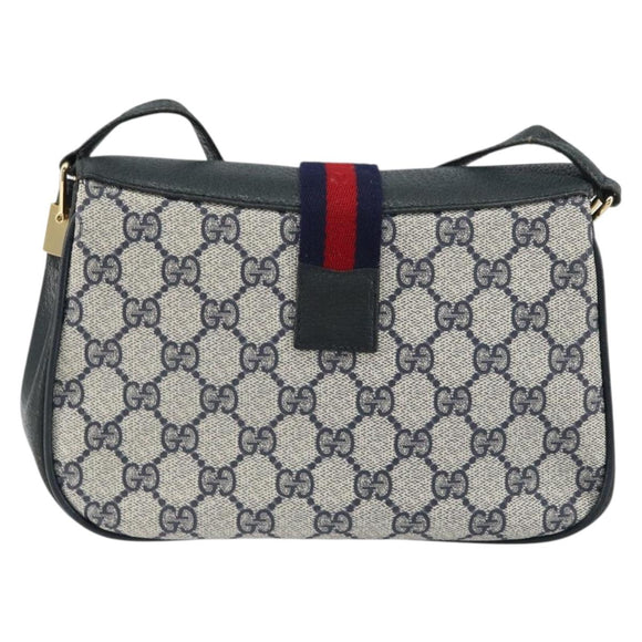 GUCCI GG Supreme Sherry Line Bag PVC Navy Gold Red 10 02 024 Auth 157757