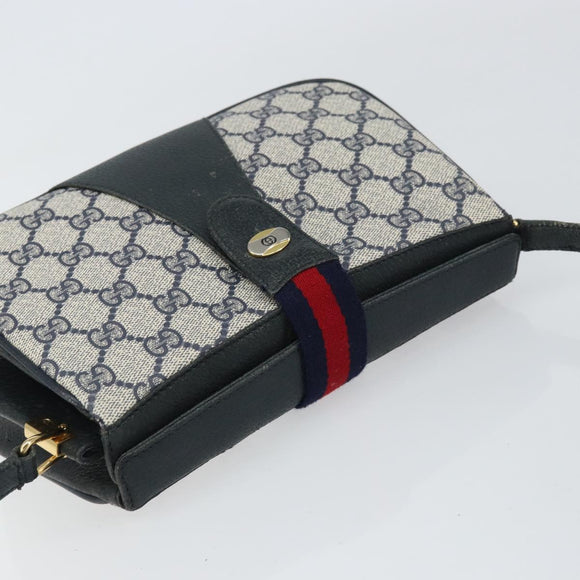 GUCCI GG Supreme Sherry Line Bag PVC Navy Gold Red 10 02 024 Auth 157757