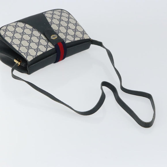 GUCCI GG Supreme Sherry Line Bag PVC Navy Gold Red 10 02 024 Auth 157757