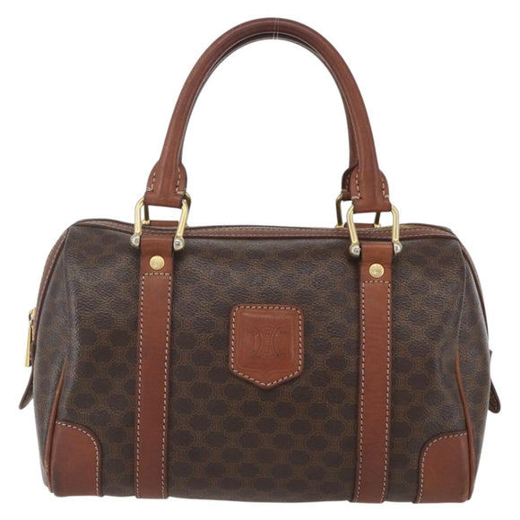 CELINE Macadam Canvas Hand Bag PVC Leather Brown Gold Auth 157761