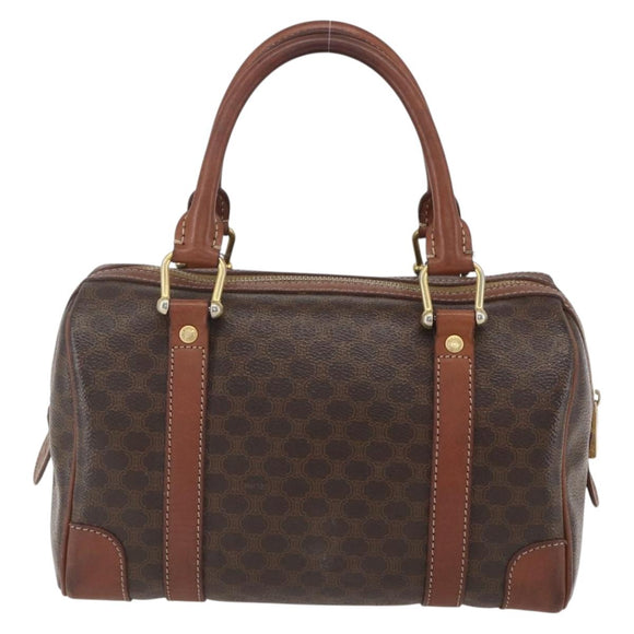 CELINE Macadam Canvas Hand Bag PVC Leather Brown Gold Auth 157761
