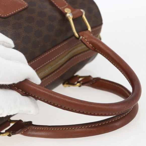 CELINE Macadam Canvas Hand Bag PVC Leather Brown Gold Auth 157761