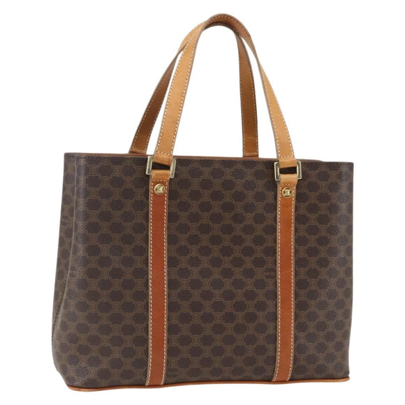 CELINE Macadam Canvas Hand Bag PVC Leather Brown Gold Auth 157762