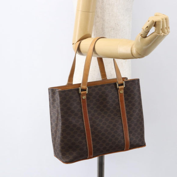 CELINE Macadam Canvas Hand Bag PVC Leather Brown Gold Auth 157762