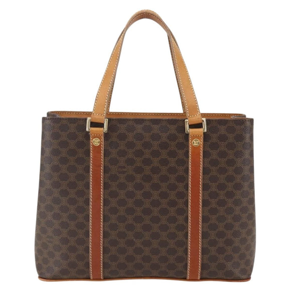 CELINE Macadam Canvas Hand Bag PVC Leather Brown Gold Auth 157762
