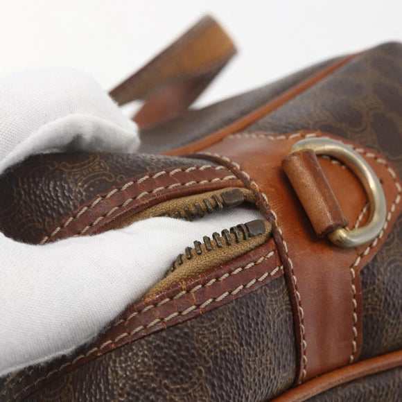 CELINE Macadam Canvas Hand Bag PVC Leather Brown Gold Auth 157763