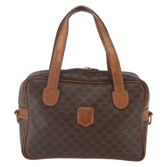 CELINE Macadam Canvas Hand Bag PVC Leather Brown Gold Auth 157763